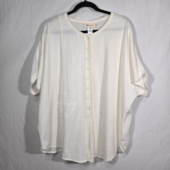 CHEYENNE Zen Lagenlook IVORY Mixed Media Linen-Cotton Blouse OVERSIZED Size L/XL - Picture 5 of 17